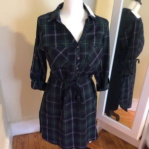 Skies are Blue- Flannel Shirt Dress